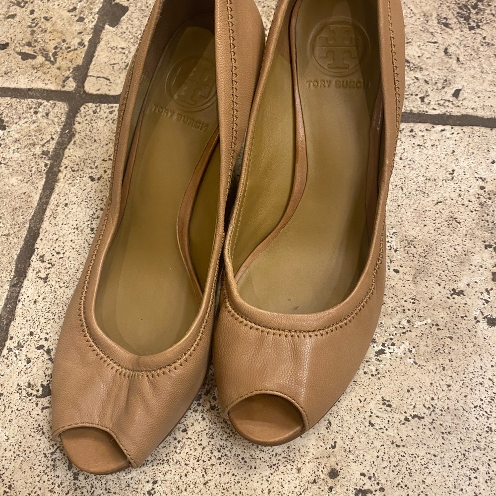 Tory Burch leather peep toe heels